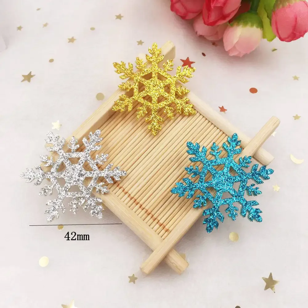 16pcs 42mm Glitter Christmas Snowflakes Composite Gold Powder Cloth Appliques Wedding Making DIY Craft Supplies A92