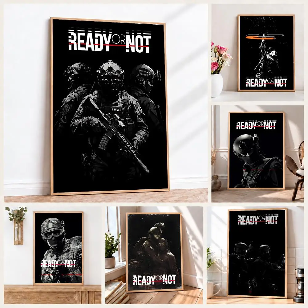 Tactical Shooter Game R-Ready or N-Not Poster Wall Art Print Sticker for Bedroom Living Room Dorm Office Modern Home Decor