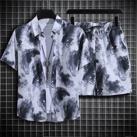 Hawaiian Style Casual Floral Print top, high-quality Fashionable And Trendy shorts, men's Printed Shirt Set