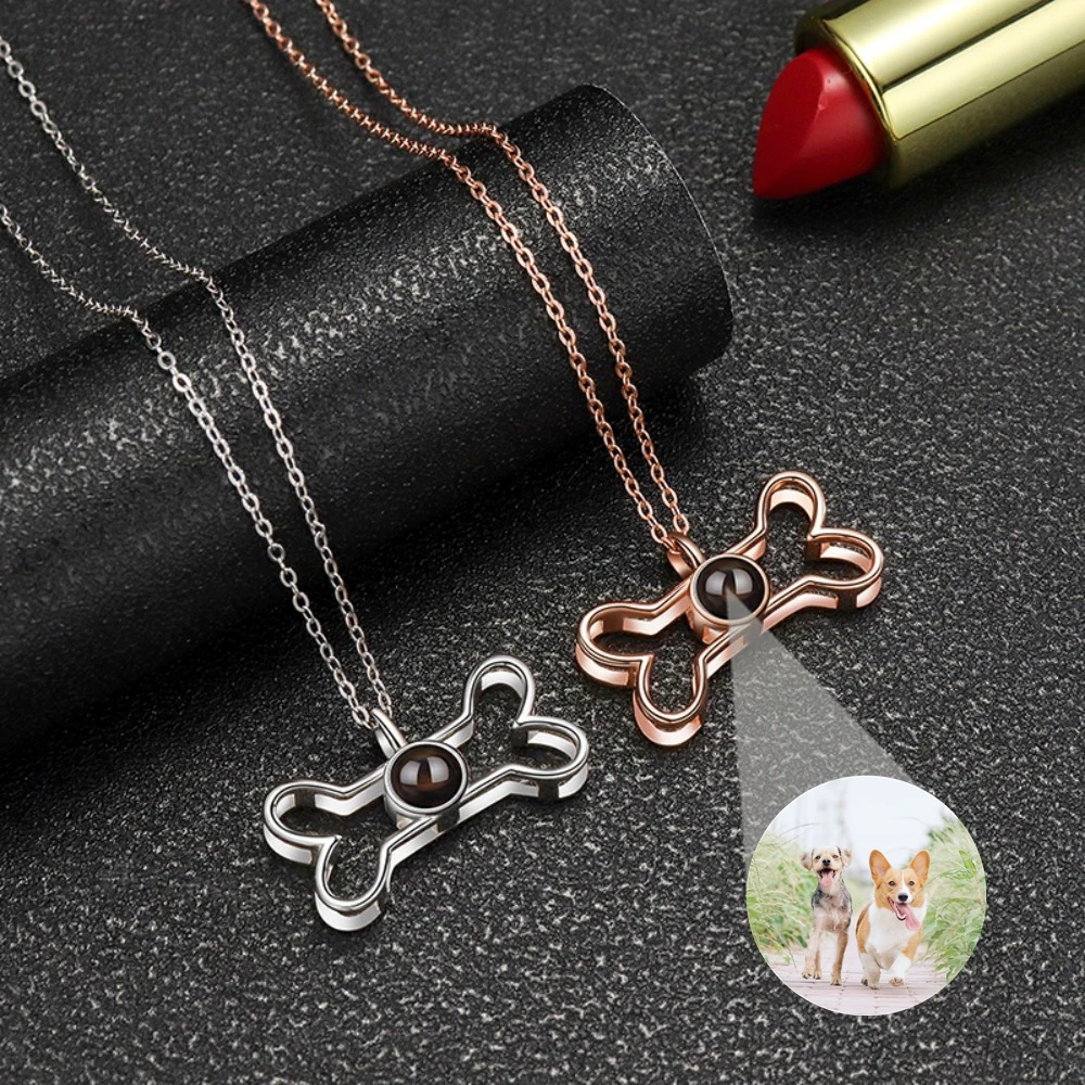 

Ожерелье с фотопроекцией на заказ для женщин и мужчин, ожерелье с подвеской в виде собачьей кости, персонализированный подарок для домашних животных, семейные мемориальные украшения