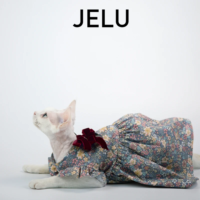 

JELU Jilu Spring And Summer Hairless Cat Clothes German Skirt Small Fresh Bow Strap Backless Fairy Wind