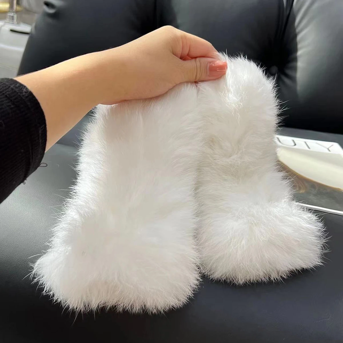 2024 New Women Knit Fur Mitten Girls 100% Real Genuine Knitted Rabbit Fur Mittens Winter Warm Real Natural Fur Fingerless Gloves