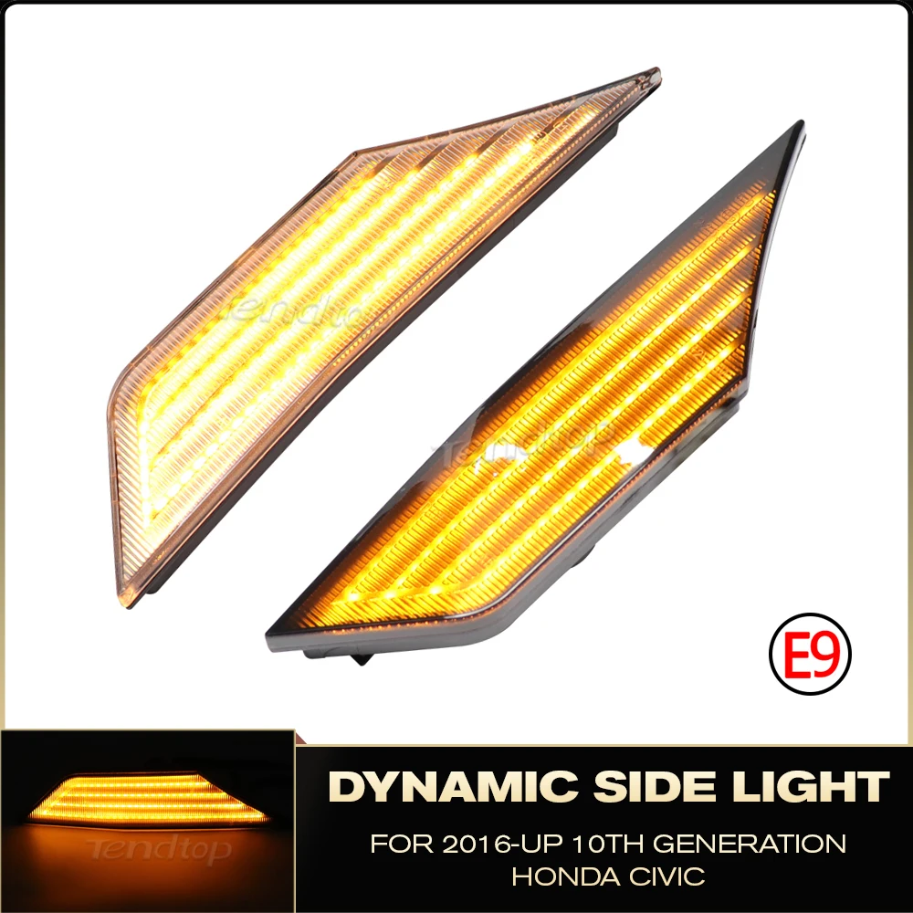 Smoked Lens Amber LED Dynamic Turn Signal Sequential Light + White Daytime Running Ligh For Honda Civic 2016 2017 2018 2019 2020