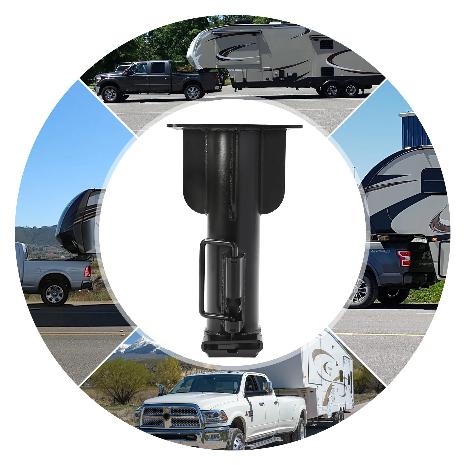 17" Adjustable Fifth (5th) Wheel For Camper RV Adapter Hitch to Gooseneck