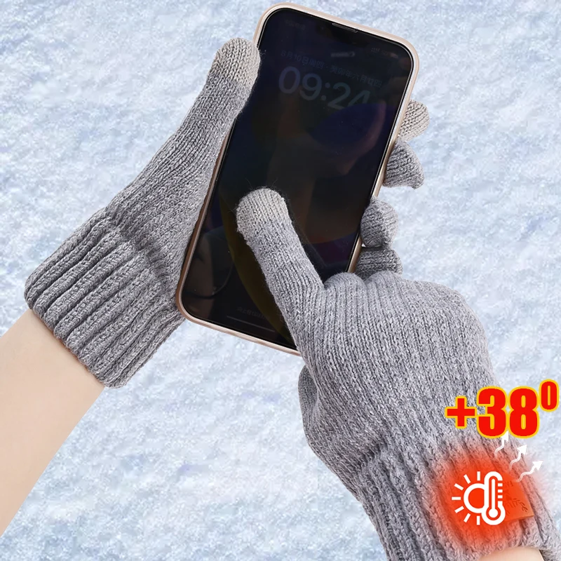 Guantes de punto gruesos y cálidos para adultos, manoplas para teléfono móvil y pantalla táctil, para exteriores, invierno, novedad