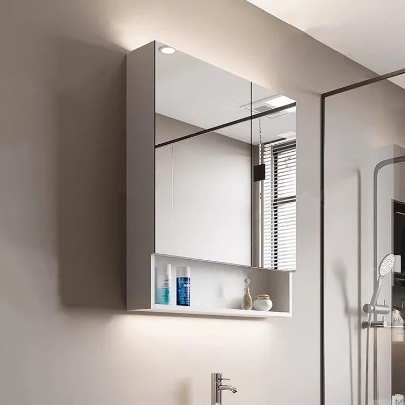 Smart Solid Wood Bathroom Mirror Cabinet Integrated Bathroom Mirror Box With Light Toilet Wall Mirror With Storage Rack