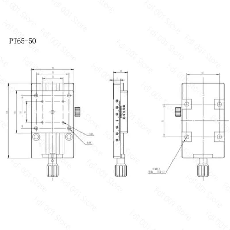 PT65-25 Manual Linear Translation Stage 50mm Travel Dovetail Guide Precision Fine Adjustment Slide Table