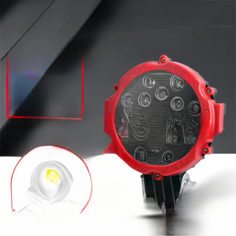 For Bulk Car Off-Road Lighting 7-Inch Round 51W LED Work Light, Black-Red Finish with 17 Beads Offered with Bulk Price Advantage