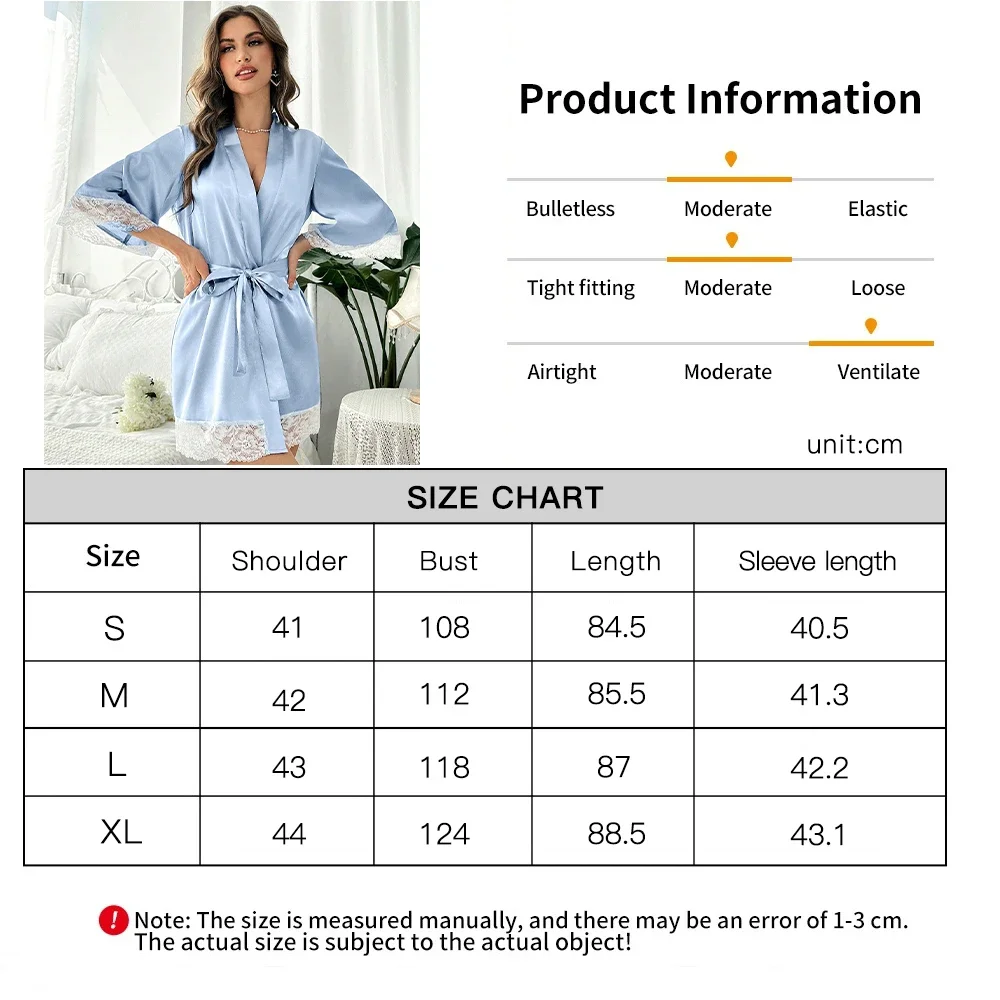 Women Soft Satin Pajamas Robes Sleepwear Nightgowns Nightdress Pink Black Light Blue Lace Smooth Soft Comfortable Sexy Nightrobe