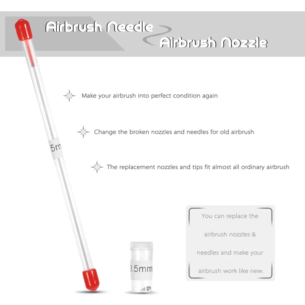 Nasedal 0.2mm 0.3mm 0.5mm Airbrush Needle Nozzle Replacement for Nasedal NT-130 NT-131 NT-132 NT-190 Airbrushes Accessories