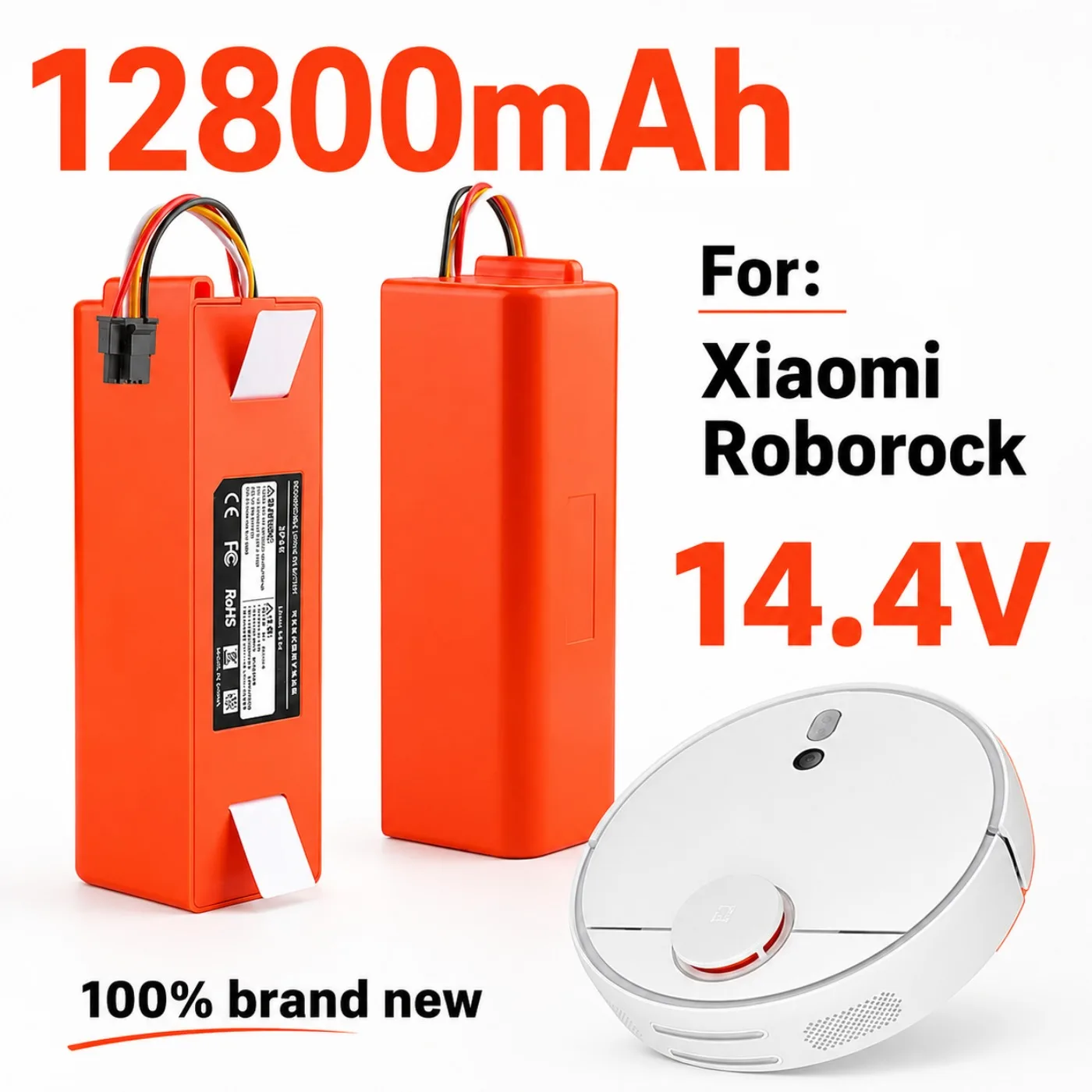 12800mAh 14.4V Replacement Battery for Xiaomi Roborock S55 S60 S65 S50 S51 S5 MAX Robot Vacuum Cleaner S6 Parts