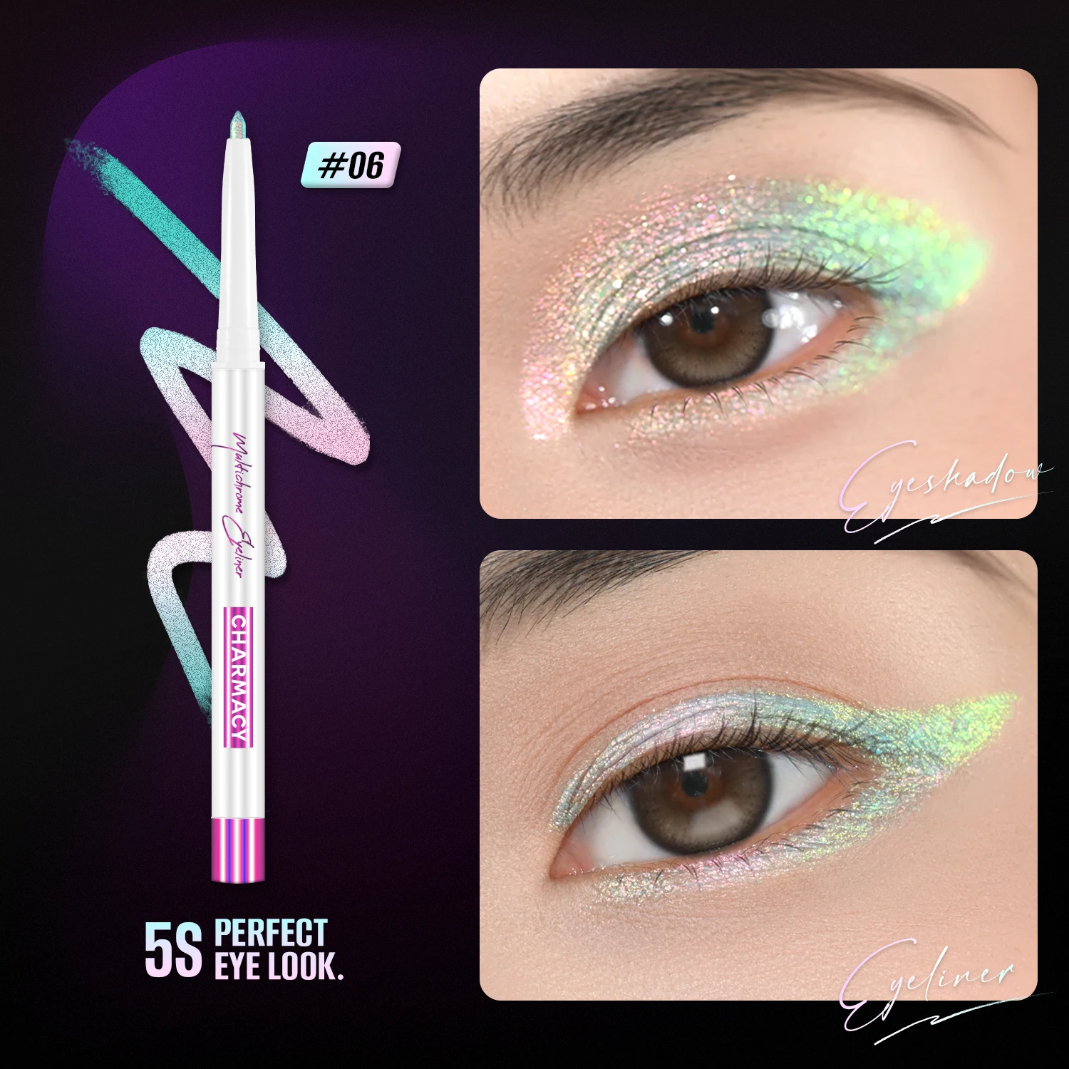 CHARMACY Multichrome Eyeliner Gelpotlood Veganistische gladde waterdichte eyeliner Langdurige dierproefvrije kameleon oogmake-up