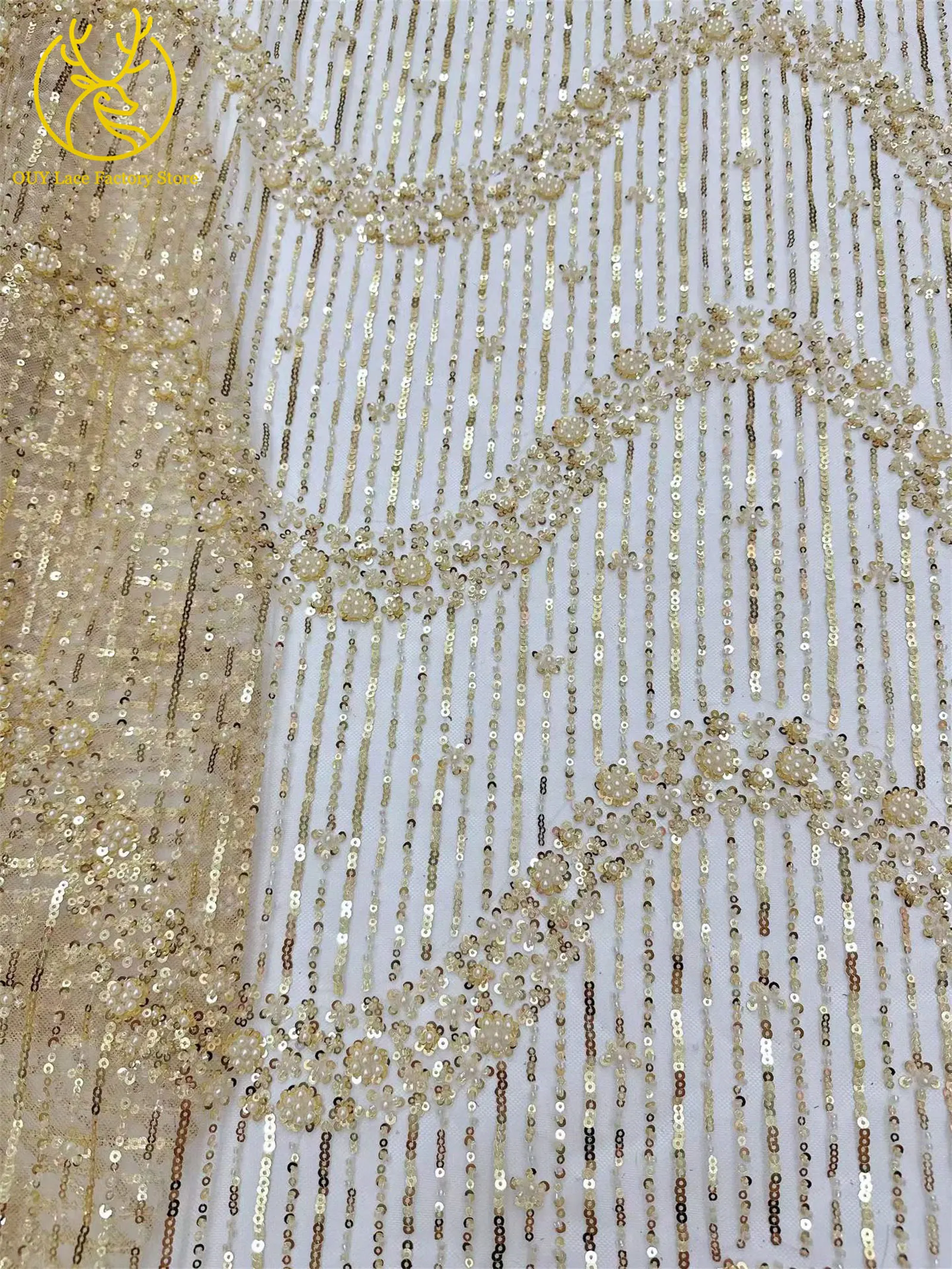 5 Yards Afrikanischer Bräutigam-Perlen-Tüll-Spitzenstoff Rosa Eleganter Nigerianischer Pailletten-Perlen-Netzstoff zum Nähen von Hochzeits- und Partykleidern – Detail 16