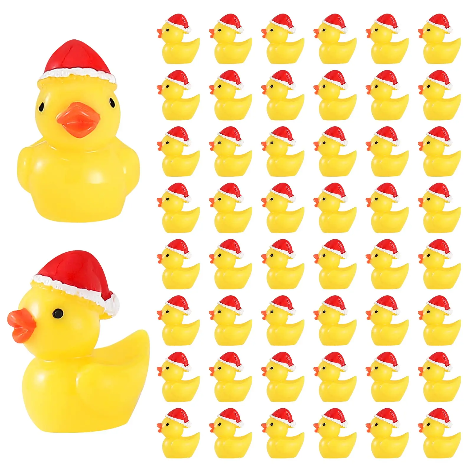 20pcs Mini Resin Ducks with Santa Hats Christmas Tiny Ducks Figurines For Xmas Fairy Garden Dollhouse Potted Plants Decor