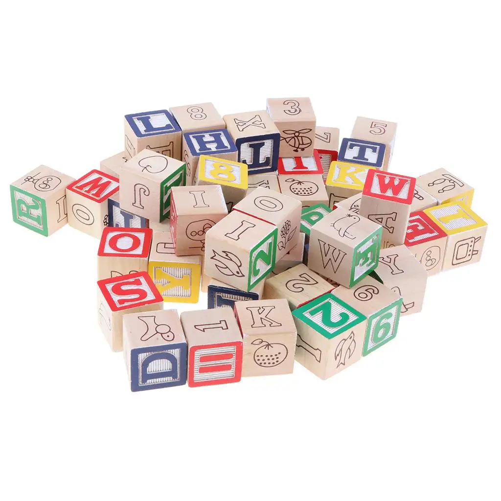 50pcs ~Z Alphabet Printed Cubes Stacking Blocks Kid Educational