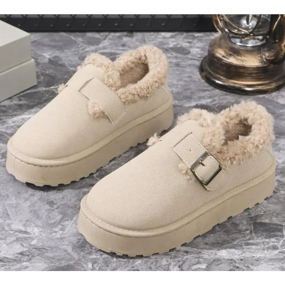 Shallow Mouth Casual Woman Shoe Female Footwear Round Toe Loafers Fur All-Match Autumn Dress New Moccasin Fall Winter Rubber