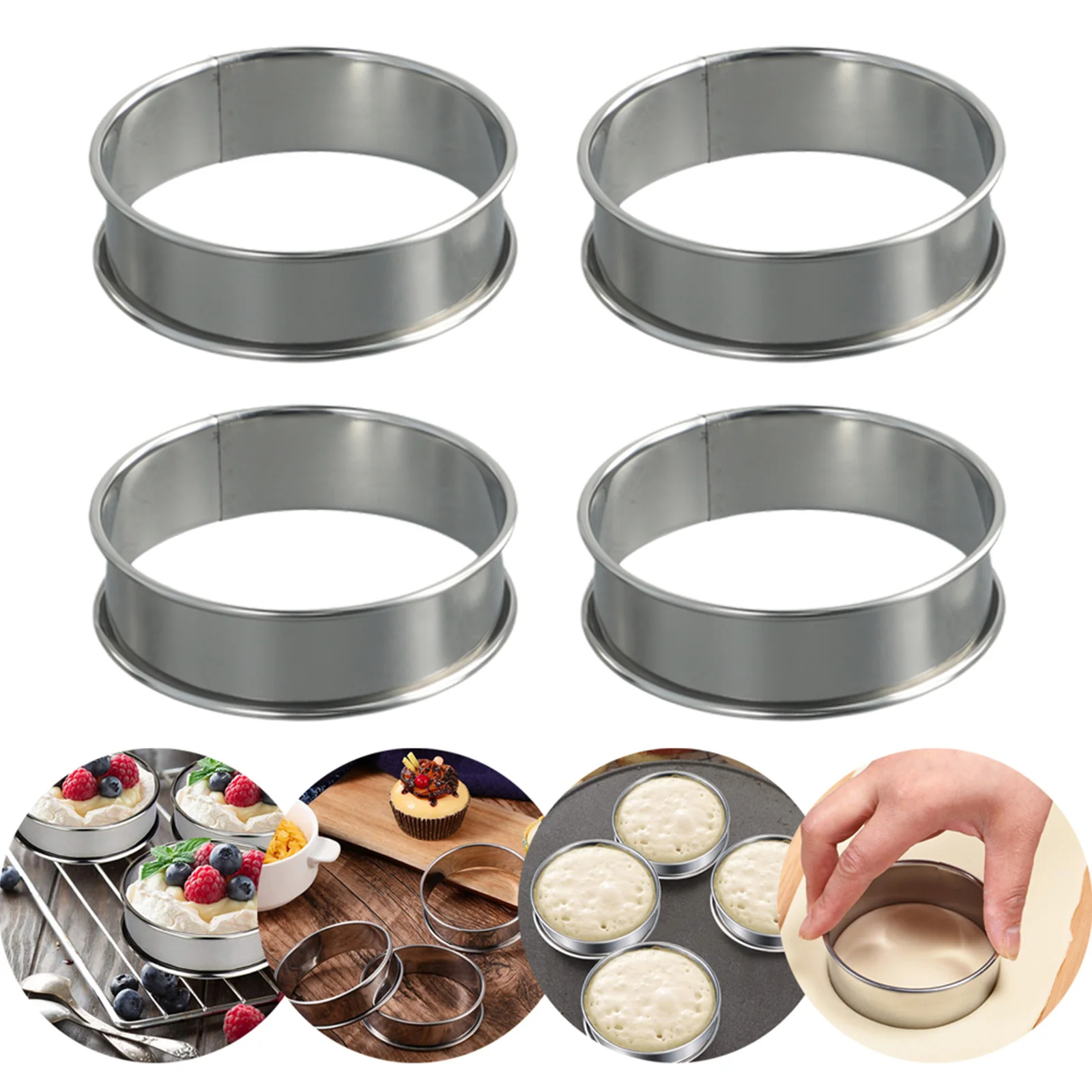 Stainless Steel Muffin Ring Set 4PCS for Crumpets English Muffins Cookies Tarts Pancakes Fried Eggs Flatbreads