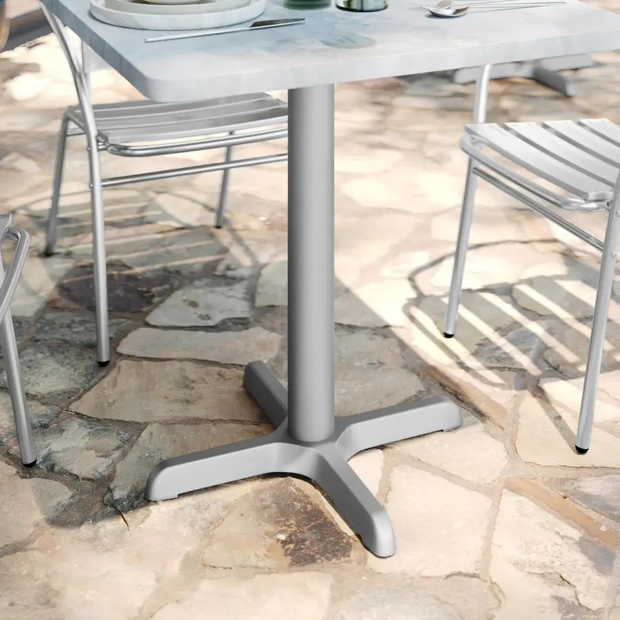 Beverly 22 x 22 Restaurant Table XBase with 3 Diameter Table Height Column, Commercial XBase Cast Iron Table Base, Silver