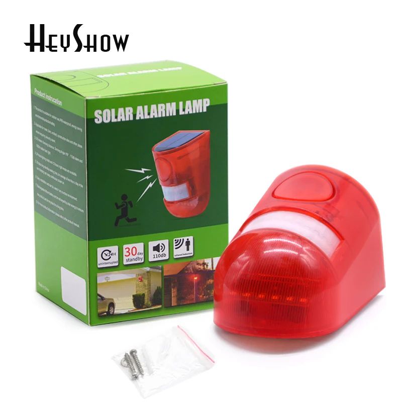 

Portable Solar Infrared Motion Sensor Alarm, 110dB Siren, Strobe Sound and Light for Home, Yard, Outdoor Security Alarm System