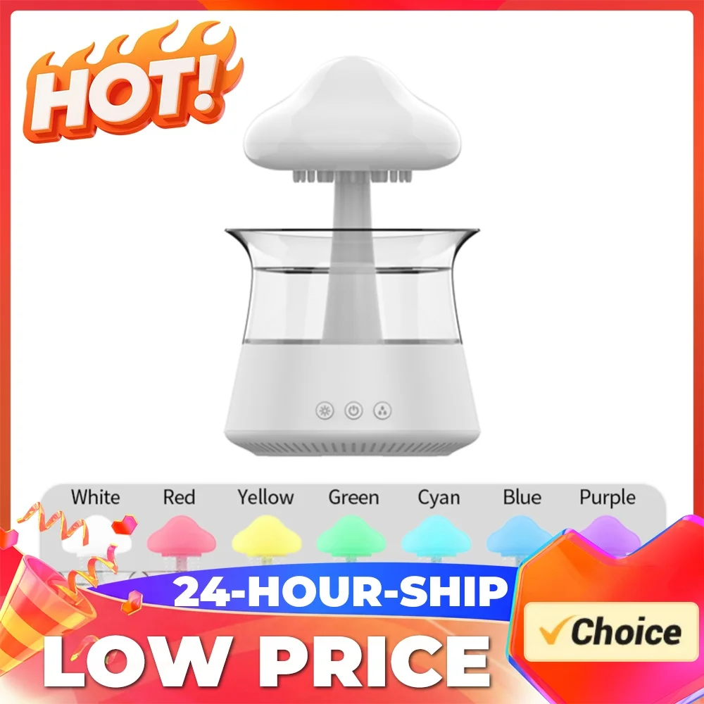 Mushroom Rain Mist Maker Fogger Colorful Night Light Electric Aroma Diffuser Moisturize Skin Home Decor for Friends Family Gifts