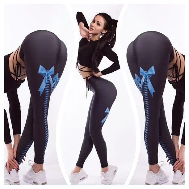 Frau Sexy Open Crotch Leggings Versteckte Reißverschlüsse Elastische Ouvert Sport Höschen Bowknot Muster Outdoor Sex Hose Push-Up Hosen