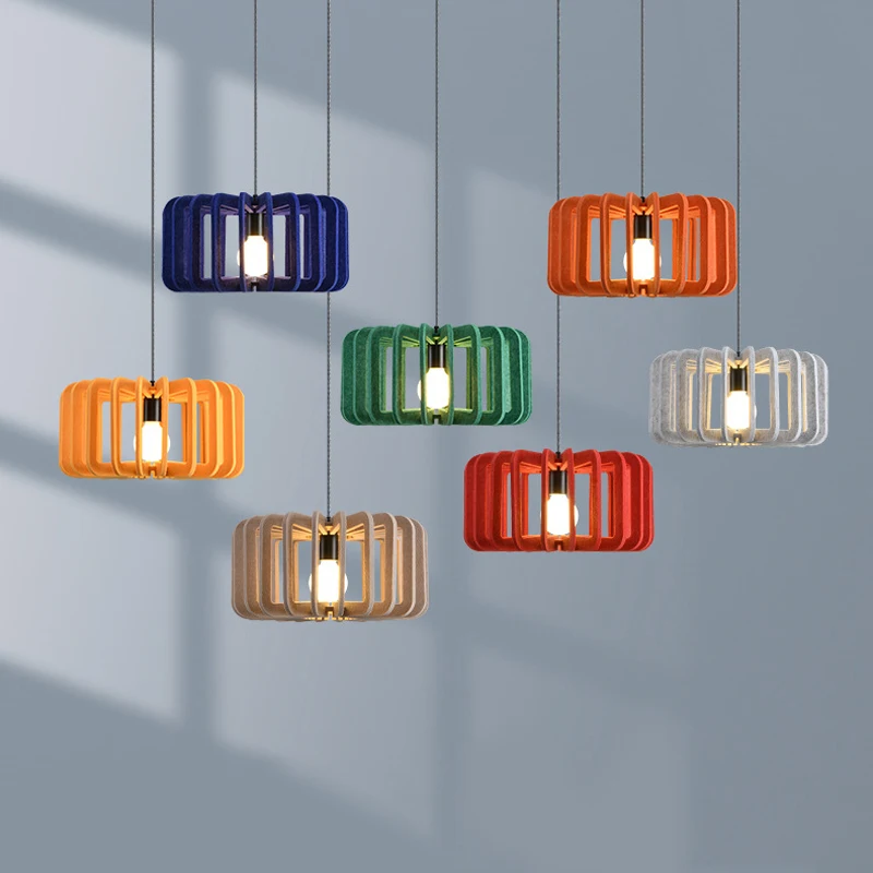 Colorful Birdcage Felt Chandelier Nordic PET Sound Absorbing Design Pendant Lamp for Dining Table Coffee Bar Homestay Shop