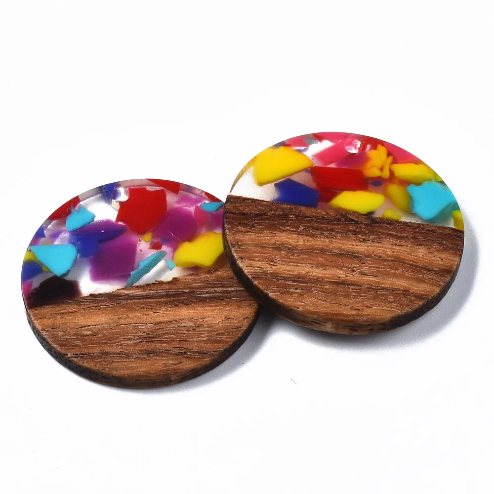 50Pcs Wood Resin Flat Round Pendants for Dangle Earrings Necklace Connectors Charms Vintage Jewelry Making Supplies DIY Handmade