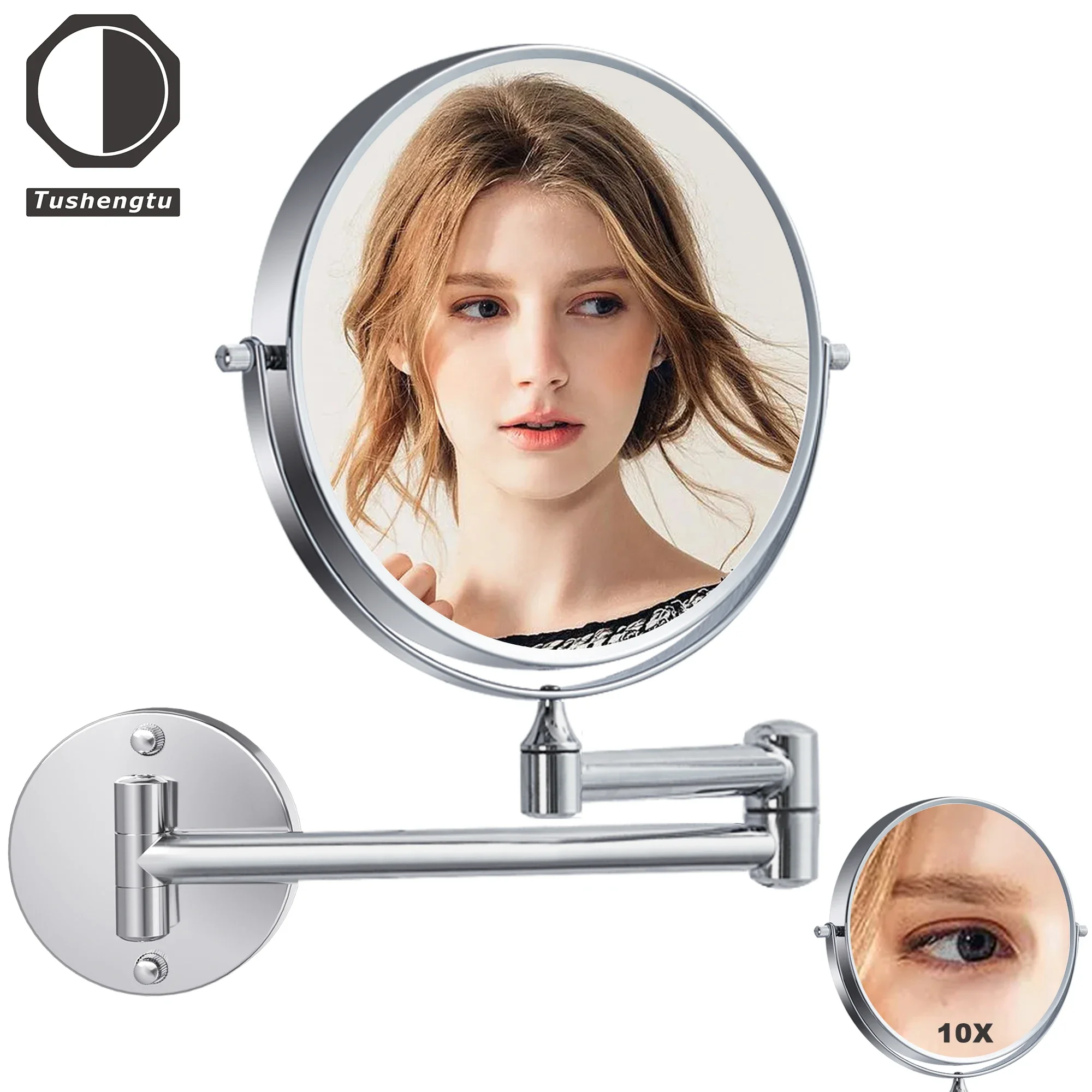 

Tushengtu 360 Swivel 8” Wall Mounted Makeup Mirror 10x MagnifyingDouble Sided Vanity Bathroom Mirror Shaving