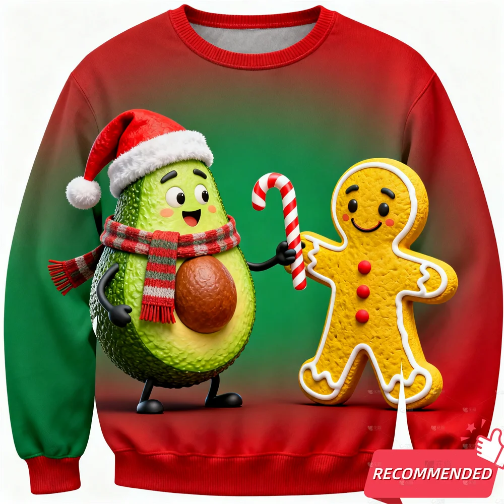 

Уродливый рождественский свитшот с авокадо для женщин, одежда, забавный пряничный человечек, свитера в рождественском стиле с 3d принтом, милые детские пуловеры, топ