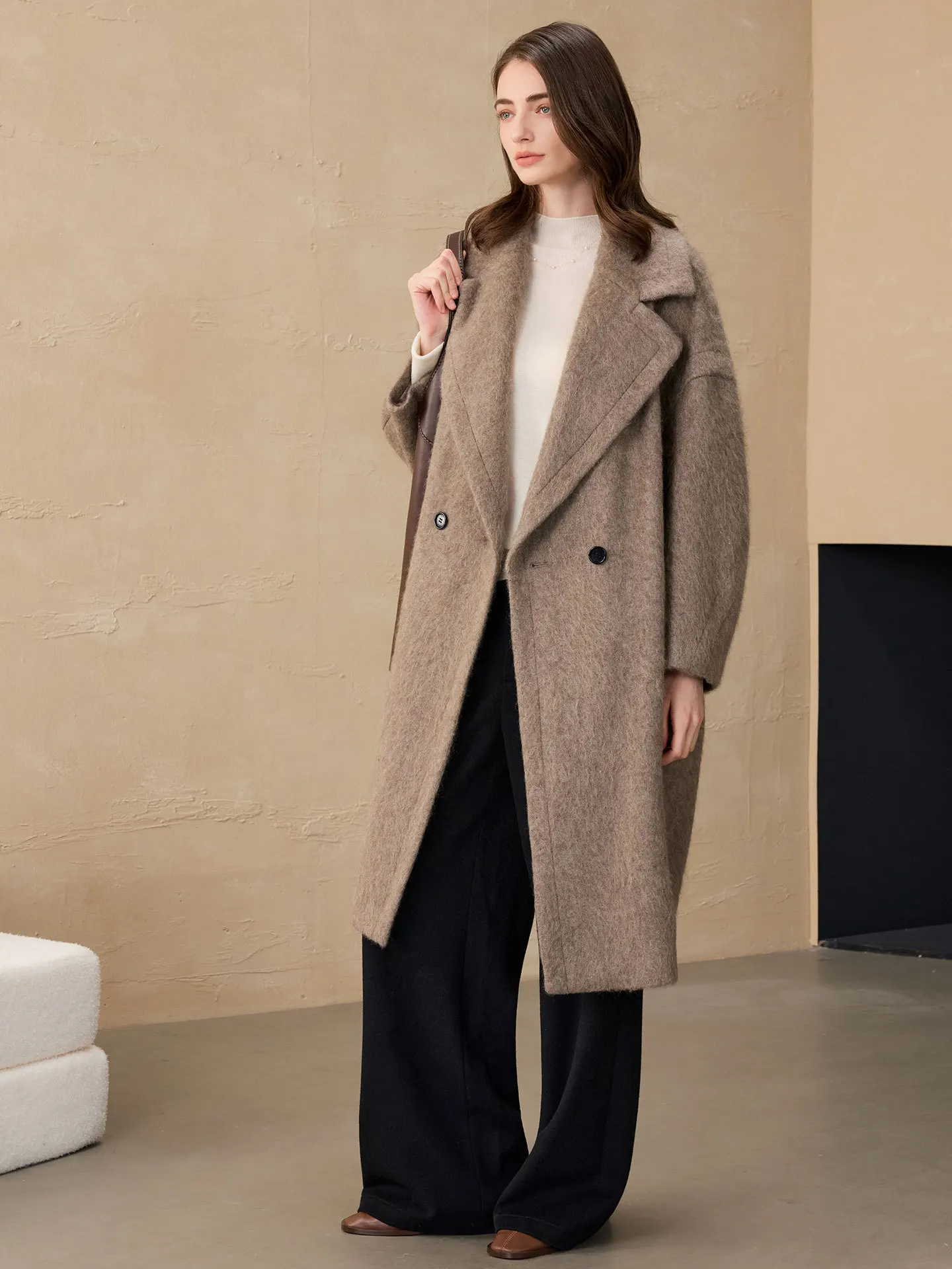 Allingentle Women's Blazer Woolen Fashion Long Jacket Big Coat 2-Button Suit Blazer for Daily Outfits Customize