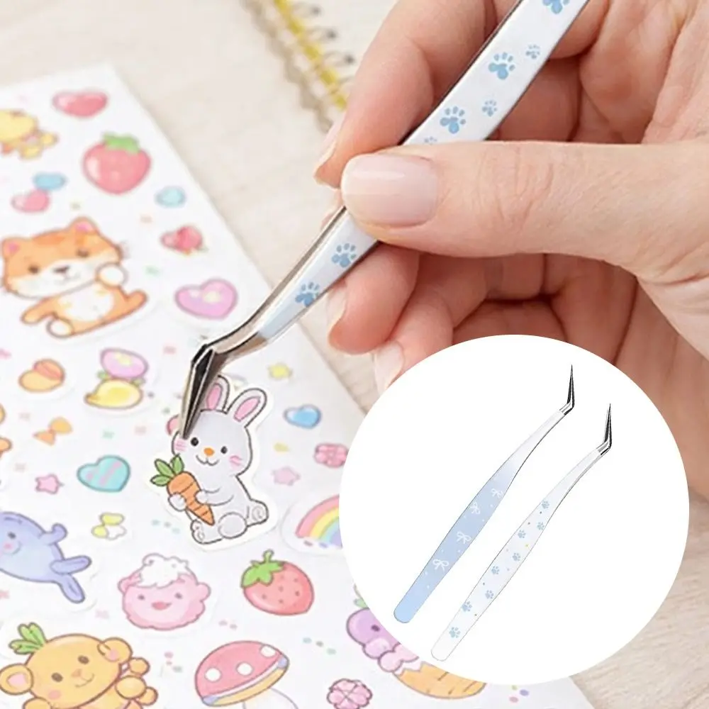 Stainless Steel Curved Stickers Tweezers High Precision Anti-static False Eyelash Tweezers Cartoon Lashes Extension Tweezer