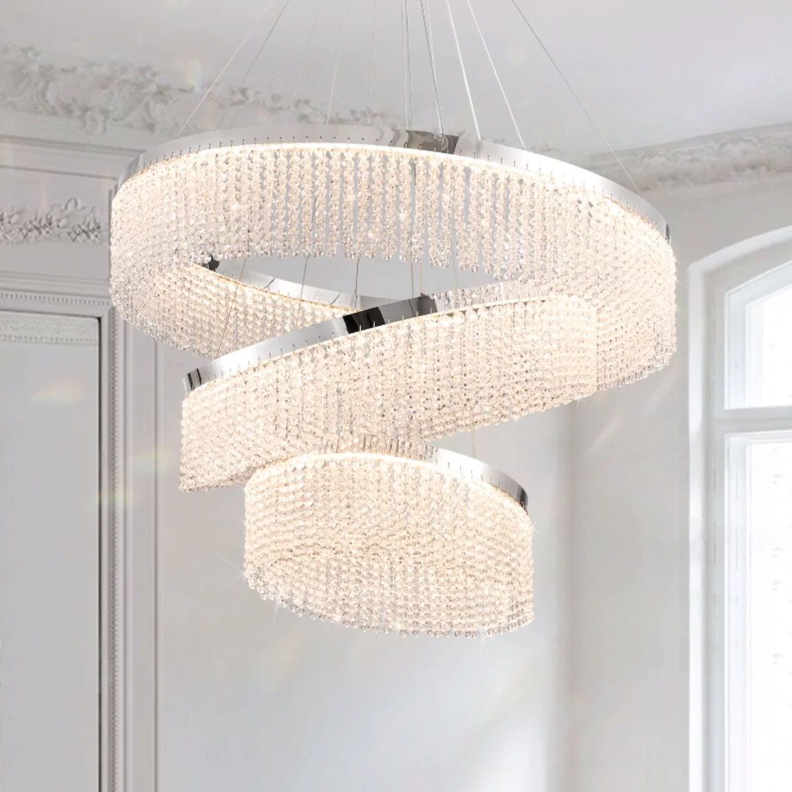 Modern crystal chandelier LED luxury living room decorative light personality creative duplex apartment villa main light