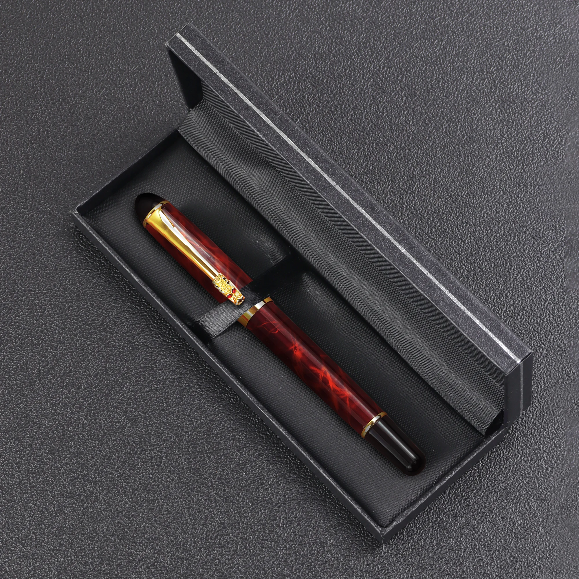 

1Pc Luxury Marbling Dragon Fountain Pen,Gift Box Packaging, Red/White, Student School Stationery Business Office Supplies