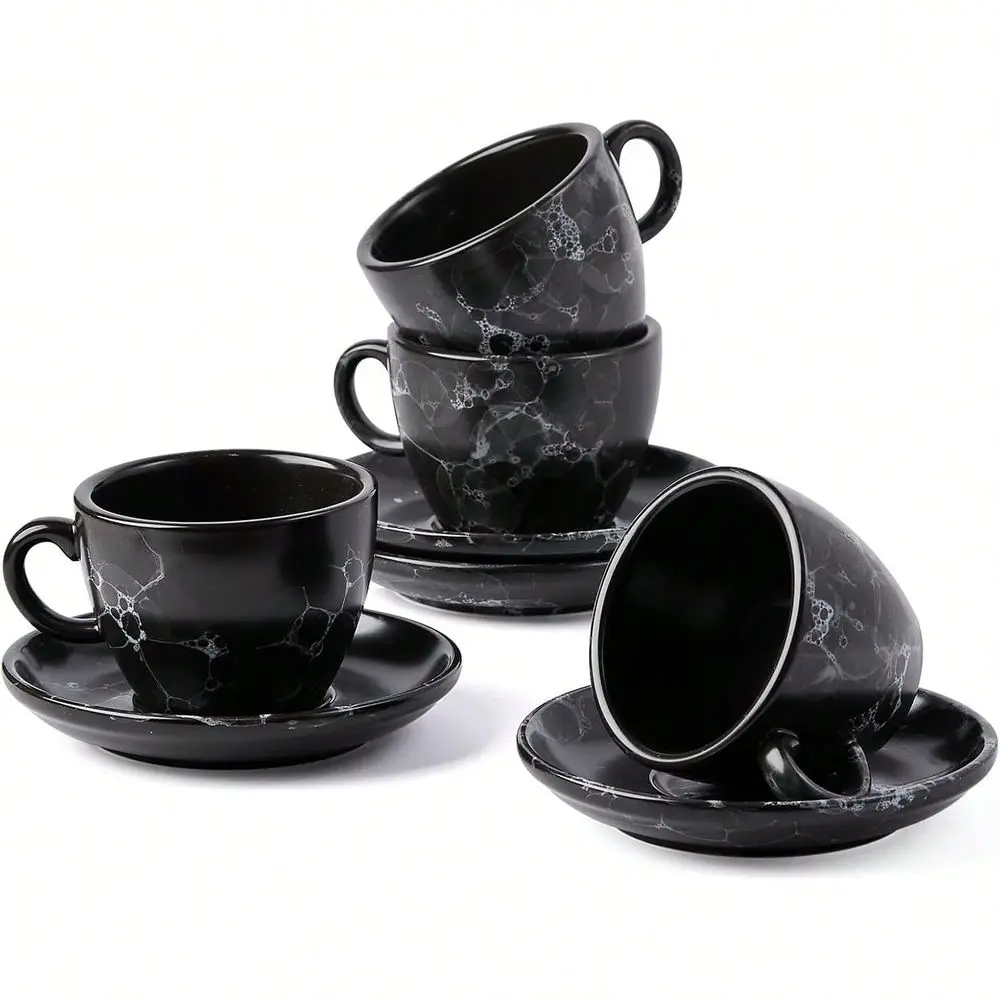 

Cups Set Of 4 8oz Porcelain Coffee Cups With Saucers And Holder,Latte Cups Latte Art Cup Microwave Dishwasher ,Espresso Demitas