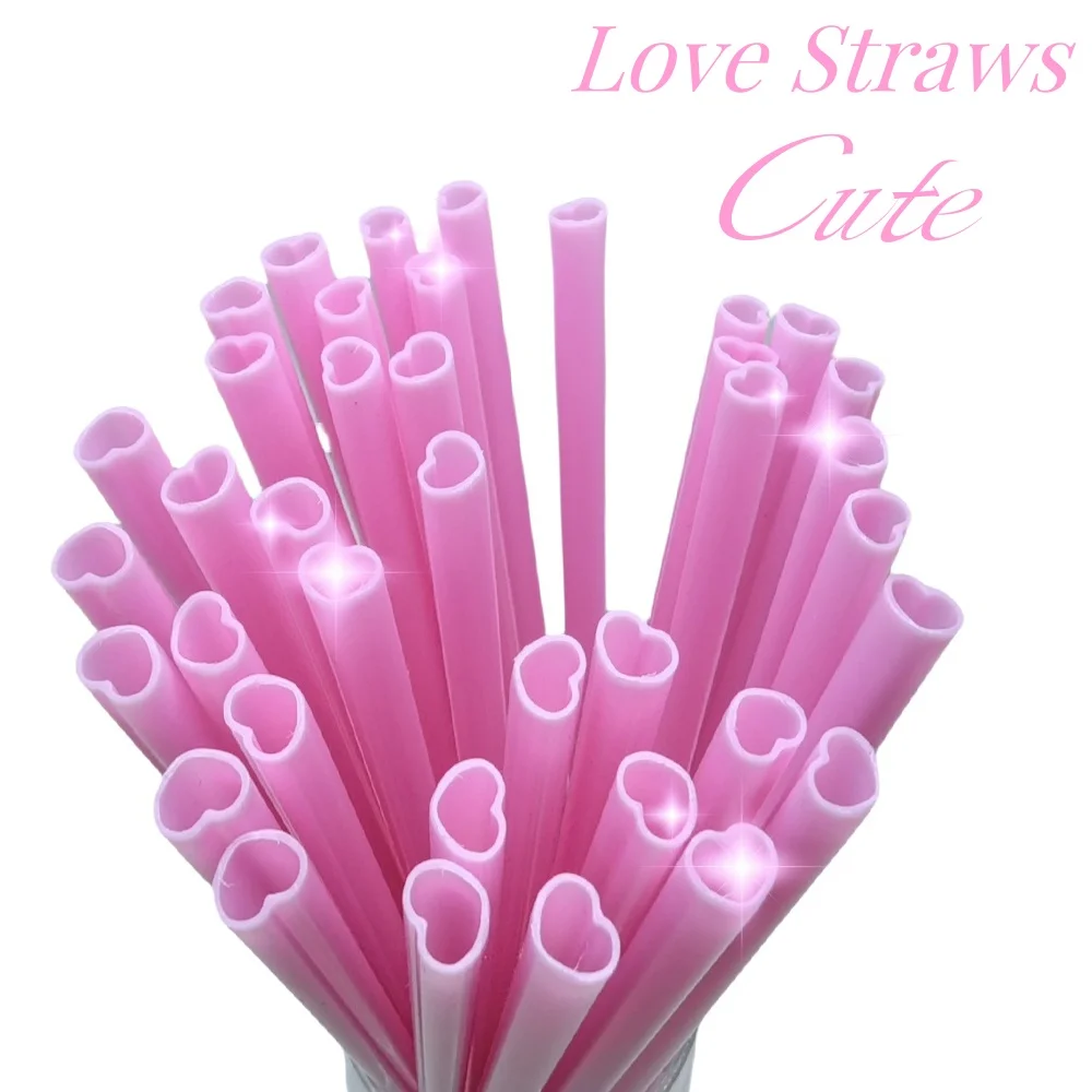 

Eco-friendly Cute pink heart-shaped straw Reusable plastic tube Romantic party occasions beautiful gift dishwasher safe