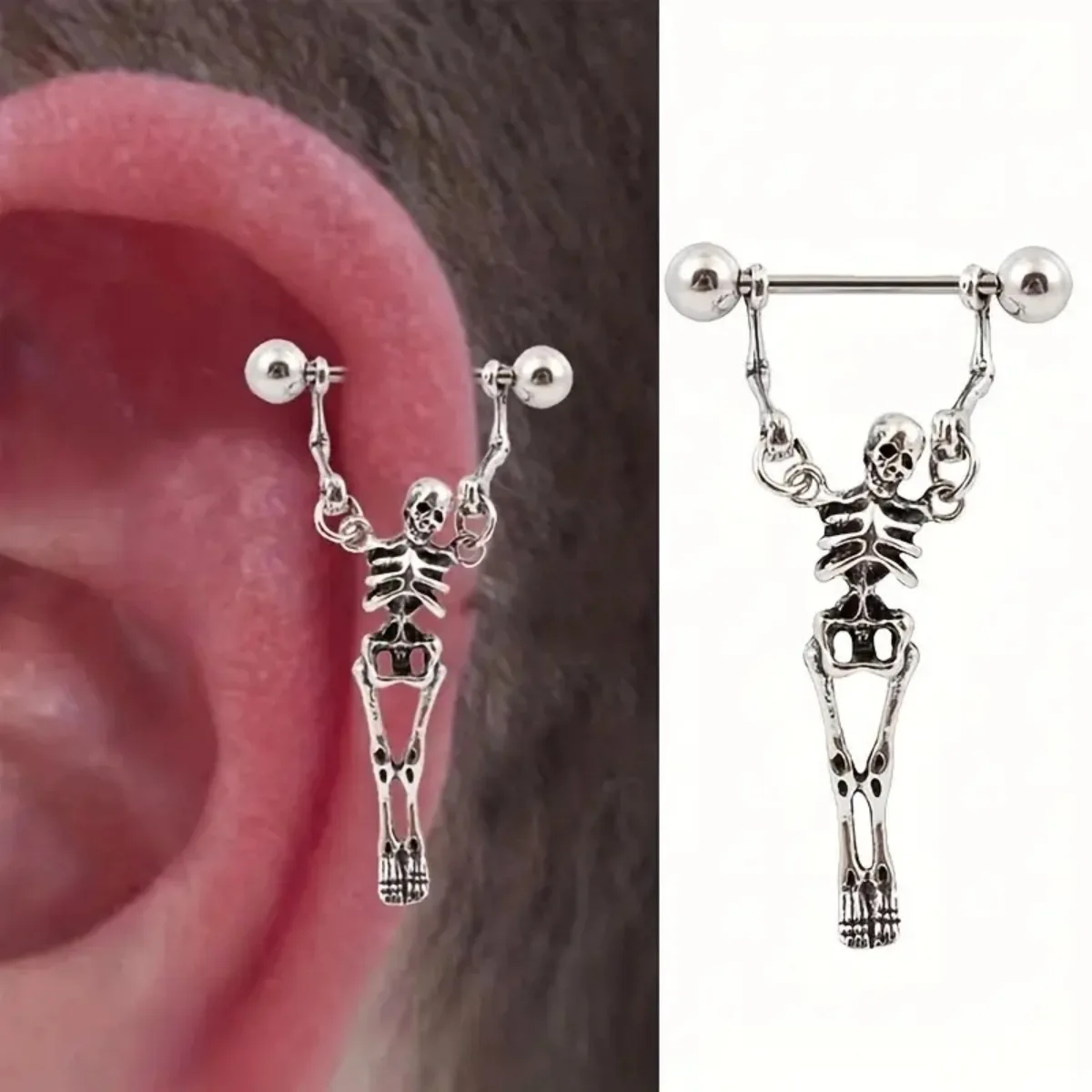 Gothic Halloween Zahn Schädel Ohrringe für Frauen Männer Punk Street Barbell Skelett Menschen Ohrringe Gruselige Party Schmuck Geschenk