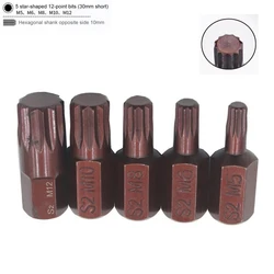 5pcs 30mm Length Star Screwdriver Bits Alloy Steel Screw Driver 10mm Hex Shank Screwdriver Head For Impact Screwdriver M5-M12