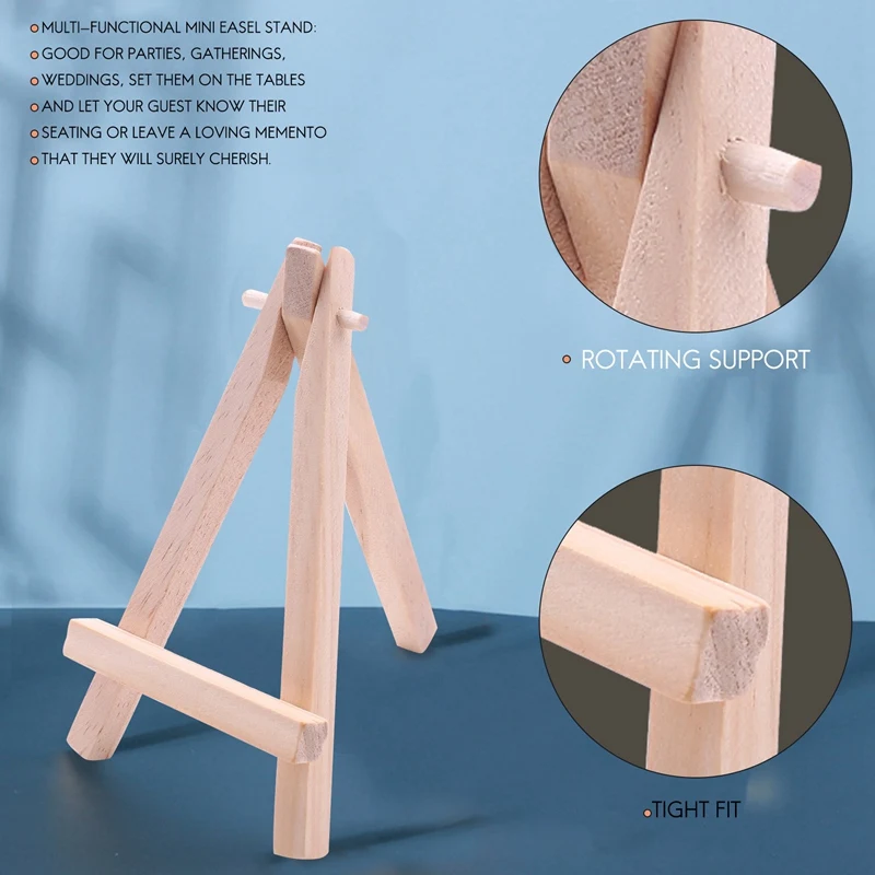 12 Pack 5 Inch Mini Wood Display Easel Natural Wooden Tripod Holder Stand For Displaying Small Canvases And Photos