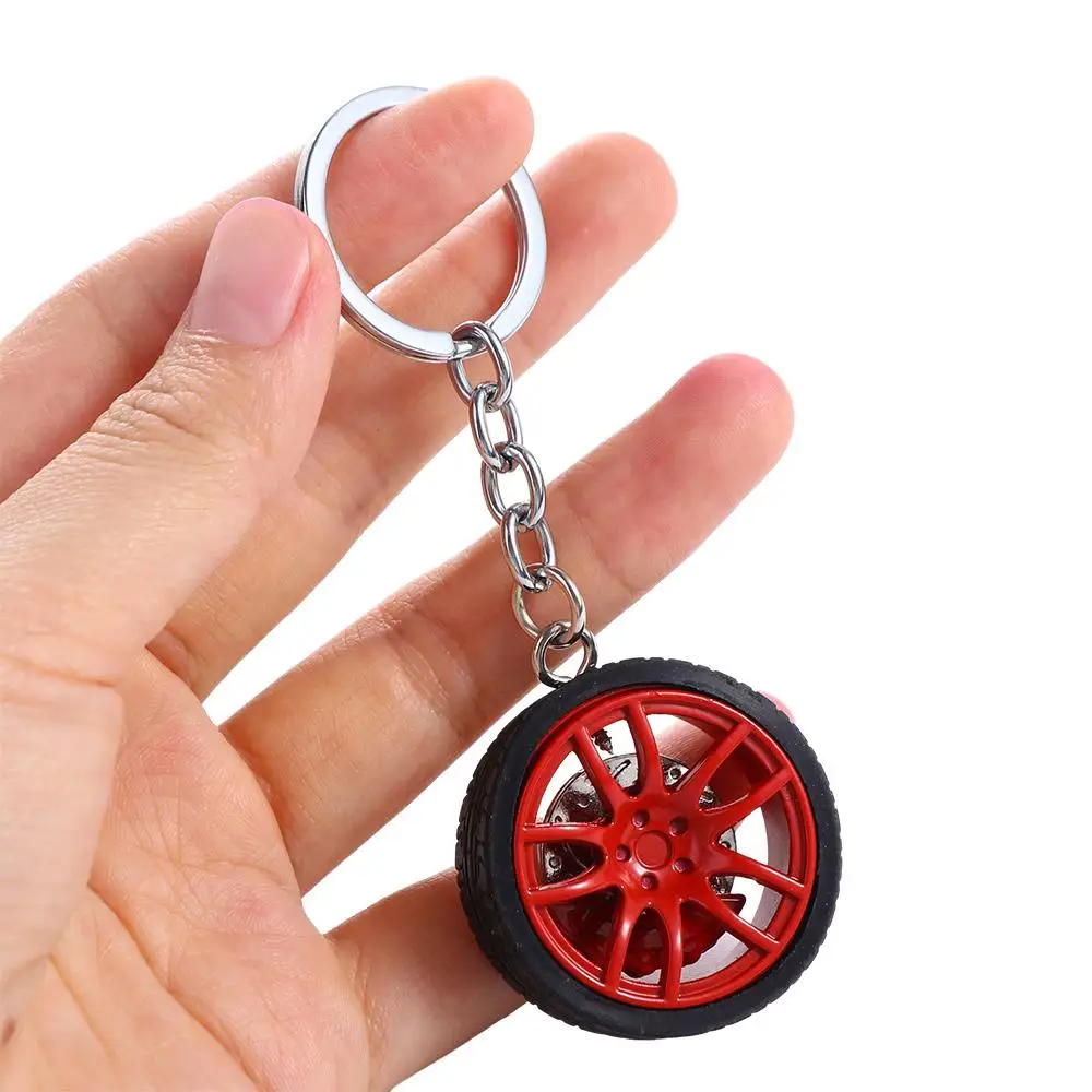 Simulation Tire Car Wheel Keychain Simulation 3D Tire with Brake Disc Rubber Tire Keyring Alloy Wheel Rim Auto Wheel Ornament