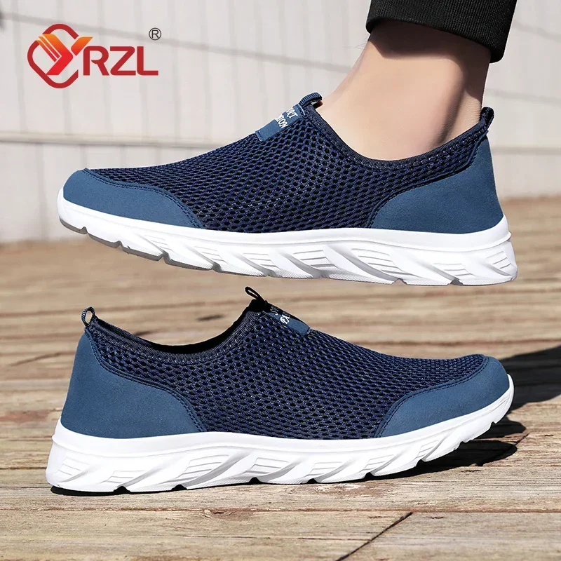 YRZL Mesh Loafers Men Casual Shoes Breathable Slip on Male Casual Sneakers Anti-slip Mens Flats Outdoor Walking Shoes Size 38-46