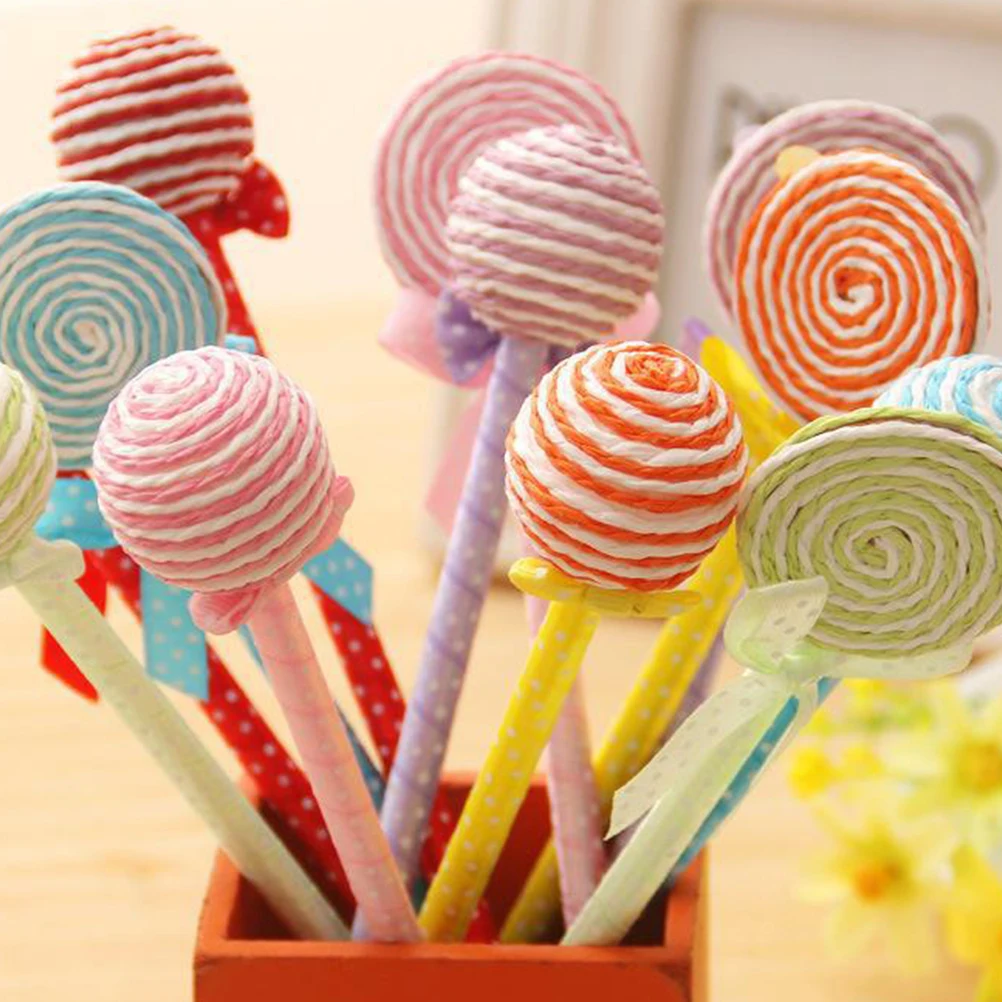 

10pcs Ballpoint Pen Lollipop Shape Smooth Writing Stationery Creative Design Office Supplies Gift for Work Study