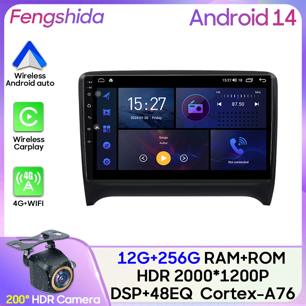 

For Audi TT MK2 8J 2006 - 2014 Car Radio Carplay GPS Navigation Stereo Android Auto Screen Bluetooth 5G Wifi Video No 2din DVD