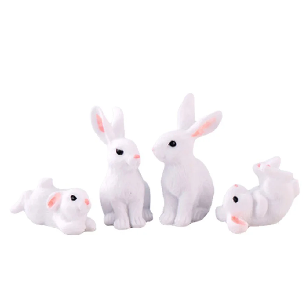 

4 Pcs Rabbit Ornament Resin Adorn Animals Mini Decors Ornaments White Bunny Shape Child