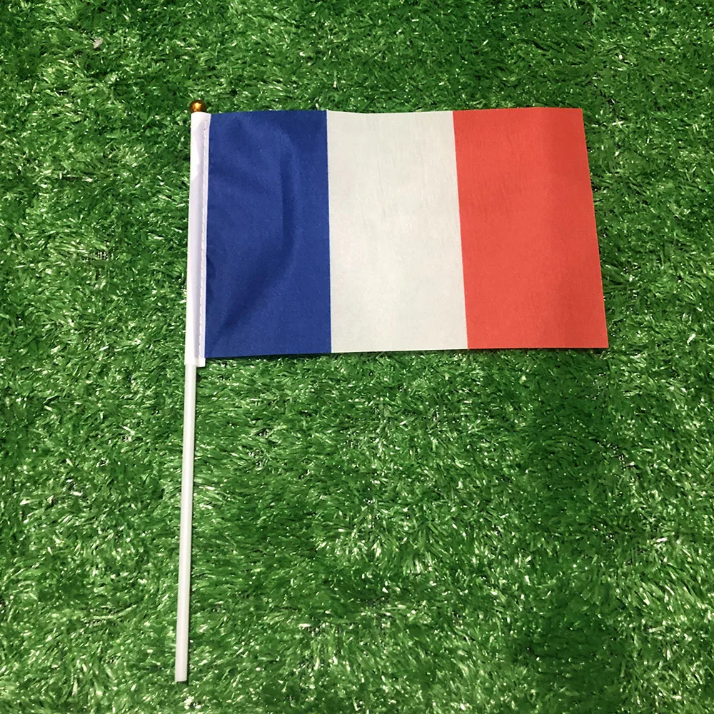 (SKY FLAG)14x21cm France hand waving Flag with plastic pole polyester banner for decoration