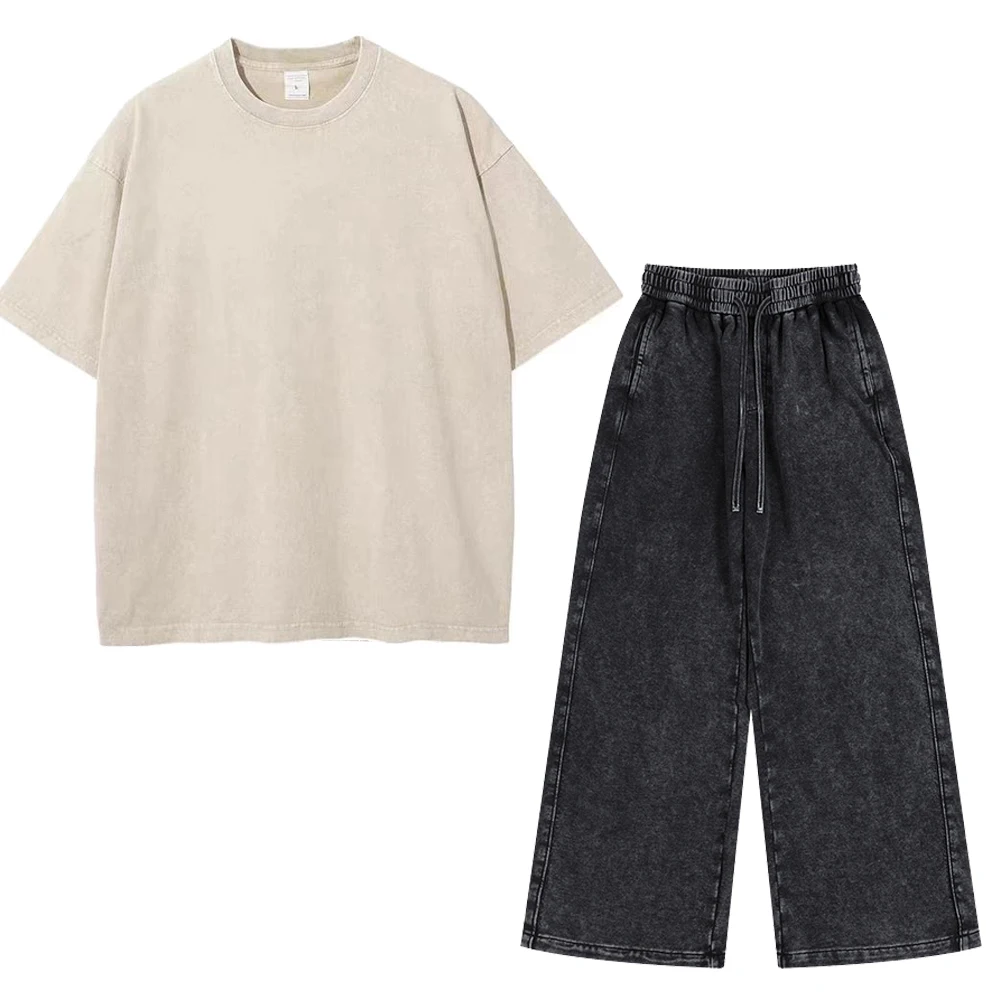 Benutzerdefiniertes LOGO Herren Baumwoll-Sprühfärbung Waschbare Leichte Gebürstete Kurzarm-Shorts Paar-Set – Detail 9