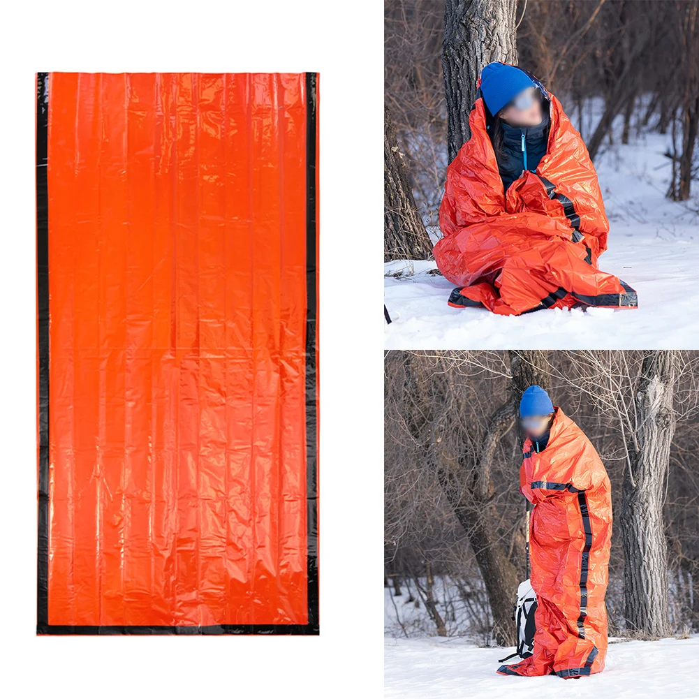 

Плед-тент из ПЭ-алюминиевой пленки для выживания, портативный спальный коврик, теплый, ветрозащитный, водонепроницаемый, для кемпинга, походов, активного отдыха