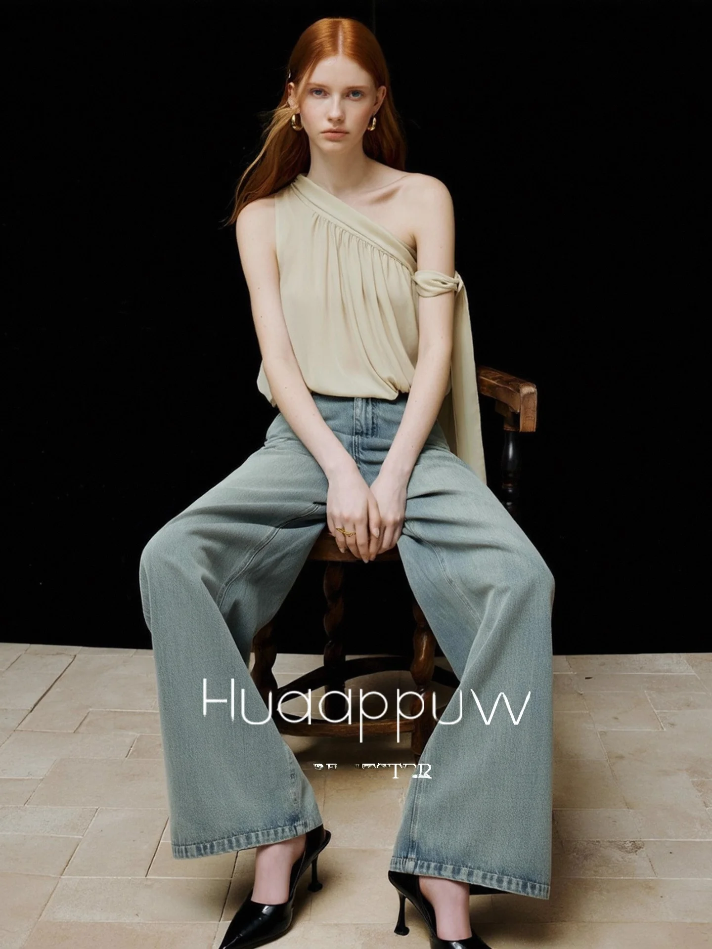 

Huaappuw Lazy Style Shoulder Bared Vest Strap Women's Spring Summer New Knot Tied Top Commute Style Splice Element