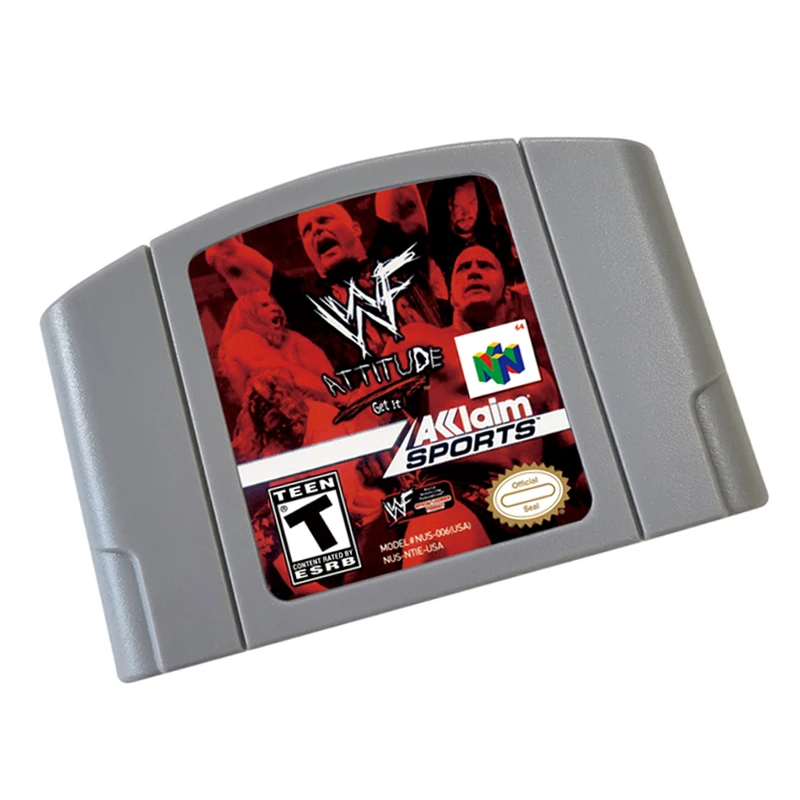 خرطوشة ألعاب فيديو Wwf-attidute 64 بت النسخة الأمريكية لوحدة تحكم ألعاب N64