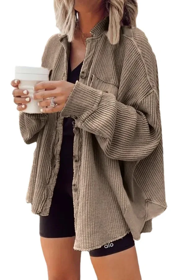 Fashion Long Sleeved Jacket Women, Solid Color Autumn Casual Loose Button Top Jacket For Women 2025