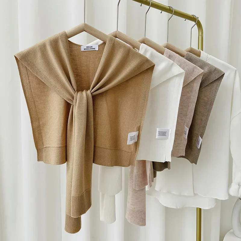 

Корейская вязаная шерстяная шаль, женская весенне-летняя новая стильная внешняя однотонная маленькая шаль для кондиционирования воздуха, шаль